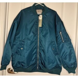 Hudson Jeans Women's Size Large Oversized Bomber Jacket Teal Drop Shoulder $238